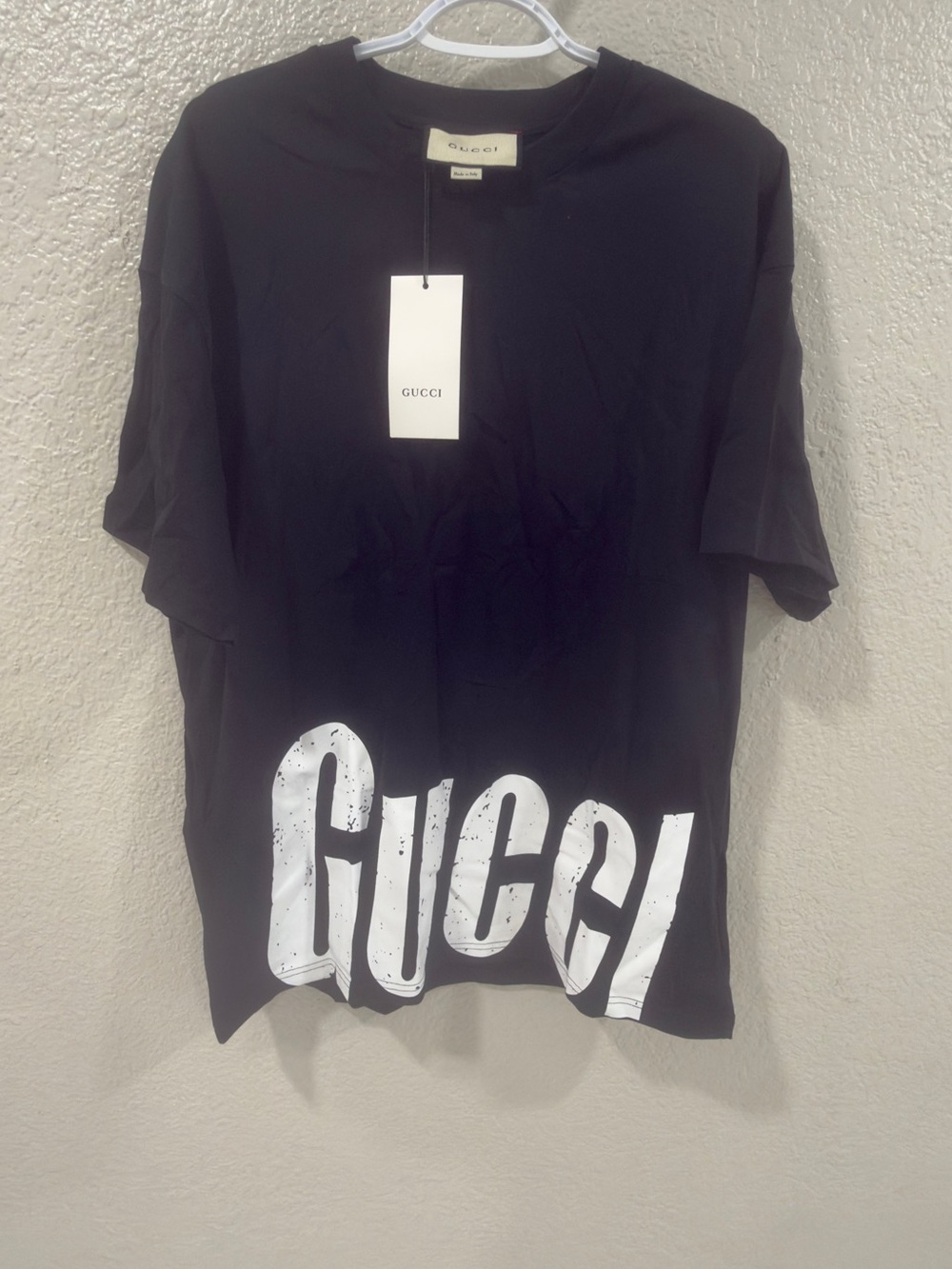 Gucci Black Short-Sleeve Tee with Oversized White Logo